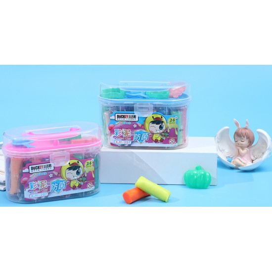 طين صلصال 24 لون + ادوات سطل وسط بيضاوي